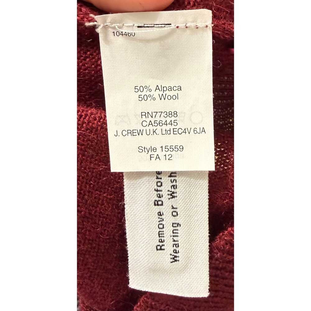 J.Crew Burgundy Alpaca Wool Peter Pan Collar Sweater Style Preppy Chic Womens XS - Picture 5 of 5